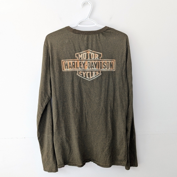 Harley-Davidson Men's Long Sleeve Tee In Kaki-Green and Orange - Size M - Picture 5 of 9